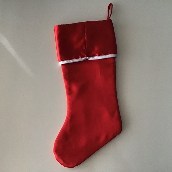 Martha Stewart red satin Christmas stocking with white embroidered snowflakes - Picture 2 of 4